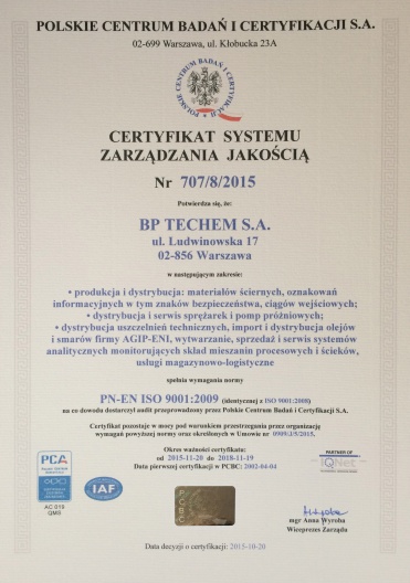Certyfikat PN-EN ISO 9001-2009