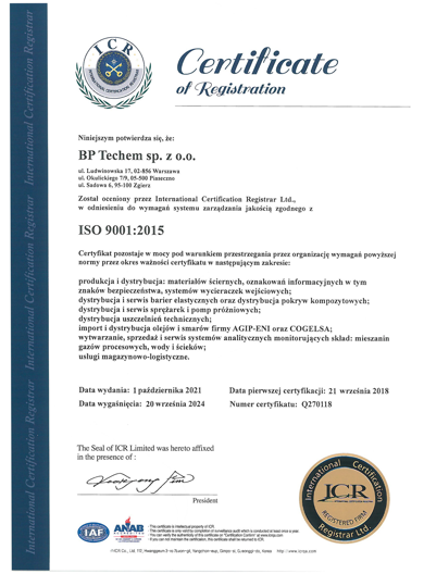 Certyfikat Zarządzania Jakością ISO 9001-2015